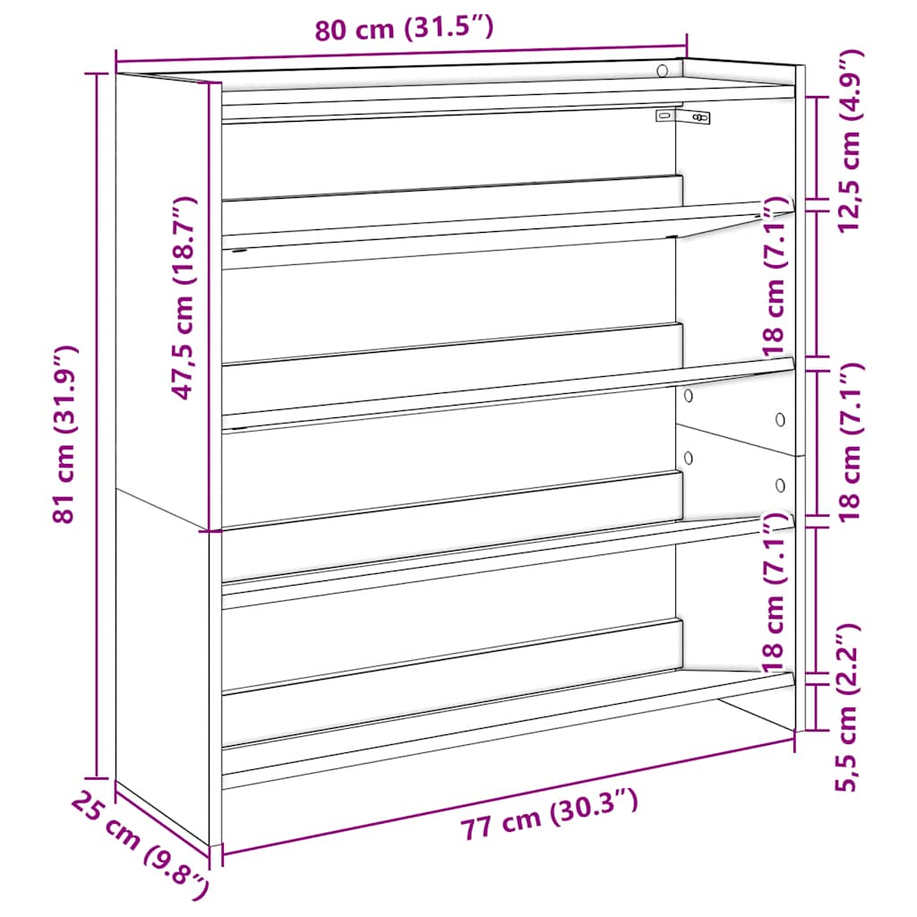 Skohylle Brun Eik 80X25X81 Cm Konstruert Tre