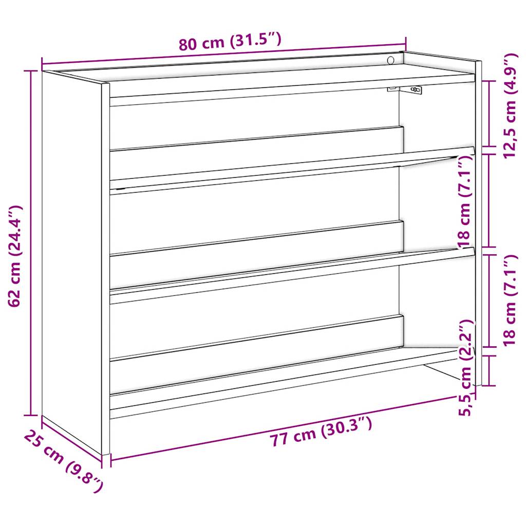 Skohylle Svart 80X25X62 Cm Konstruert Tre