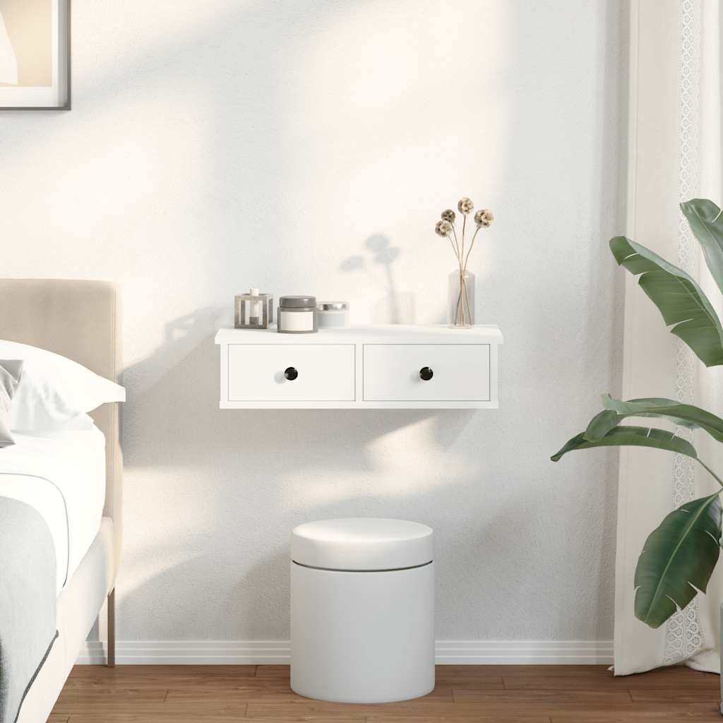 Vegghylle Med Skuffer Hvit 60X28X15 Cm Konstruert Tre