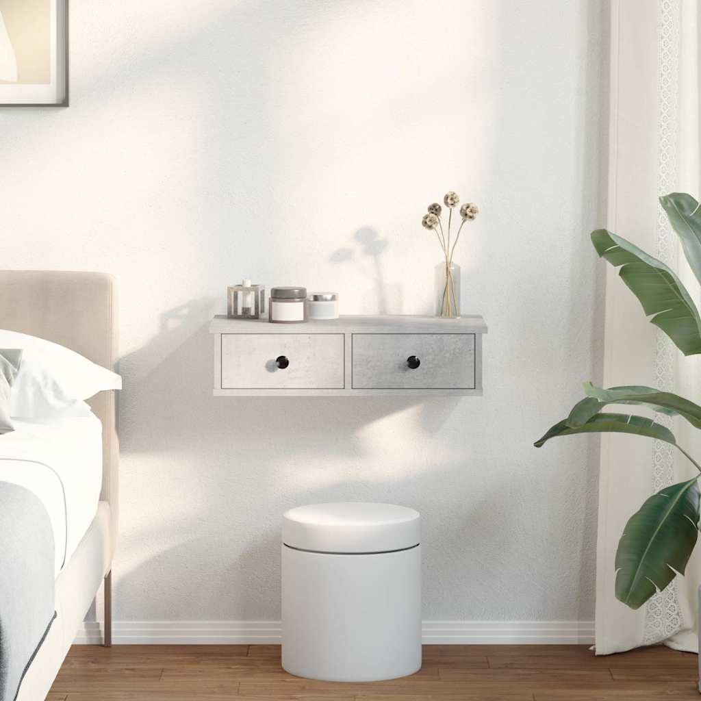 Vegghylle Med Skuffer Betonggrå 60X28X15 Cm Konstruert Tre