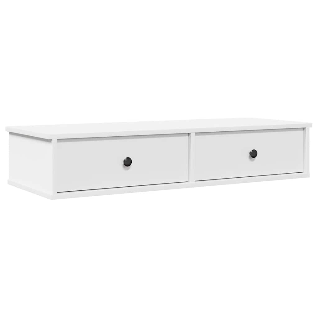 Vegghylle Med Skuffer Hvit 100X37,5X19 Cm Konstruert Tre