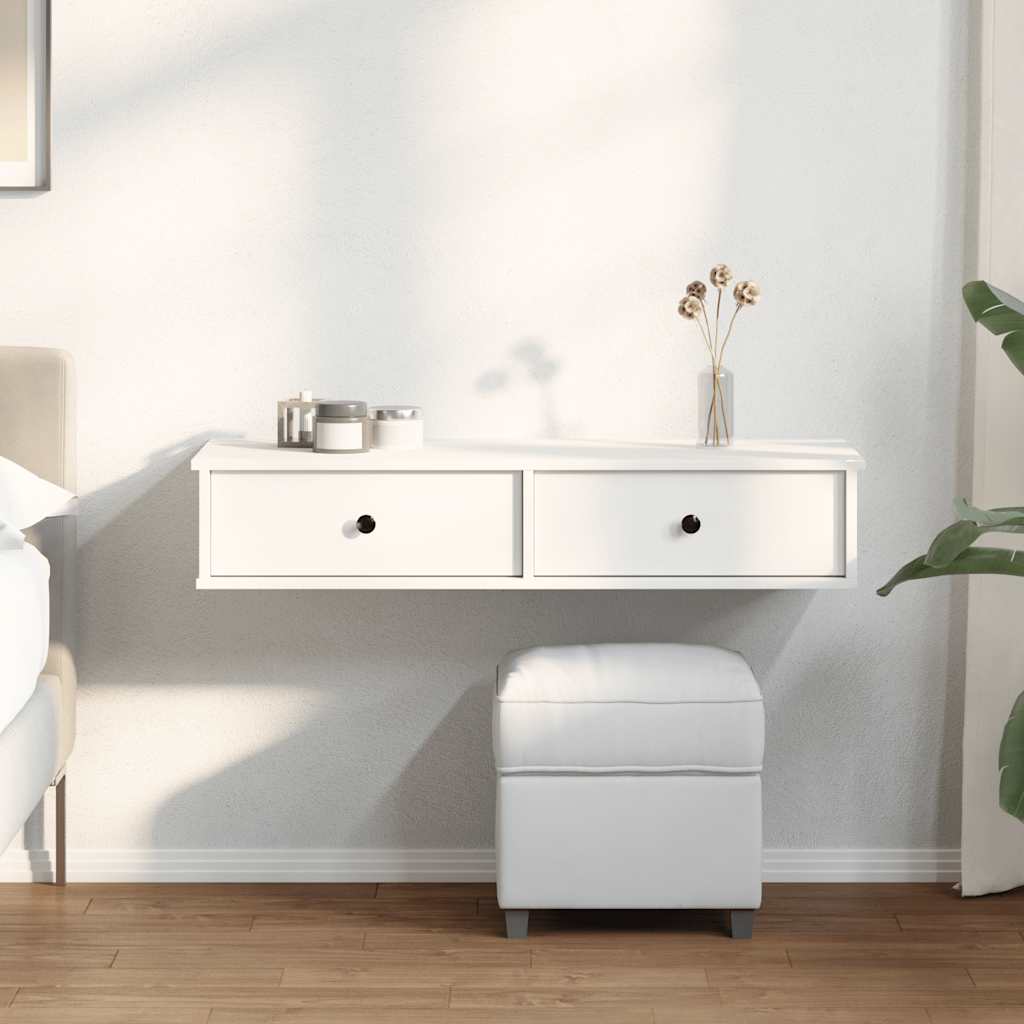 Vegghylle Med Skuffer Hvit 100X37,5X19 Cm Konstruert Tre
