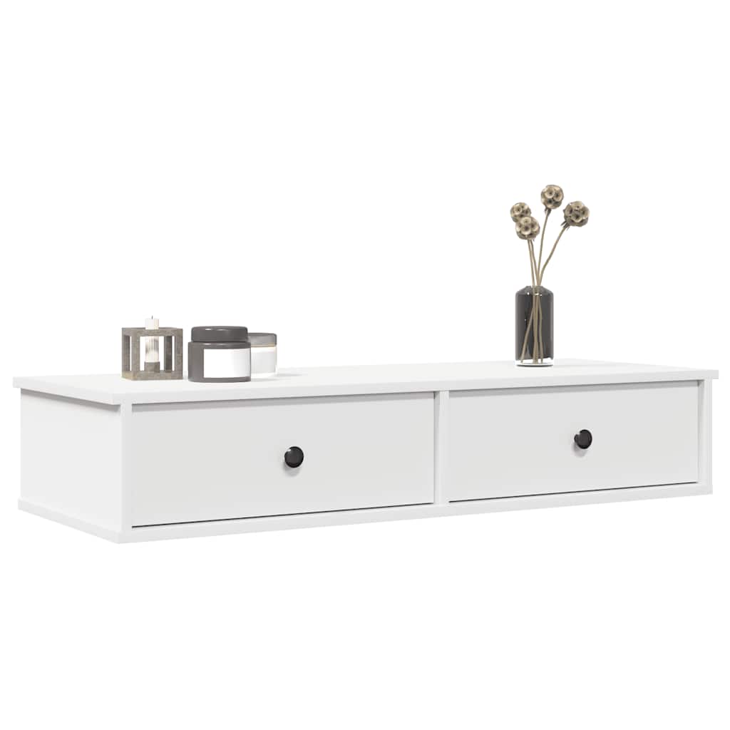 Vegghylle Med Skuffer Hvit 100X37,5X19 Cm Konstruert Tre