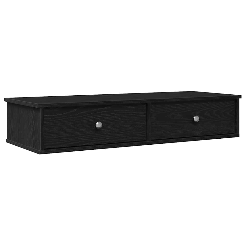 Vegghylle Med Skuffer Svart 100X37,5X19 Cm Konstruert Tre