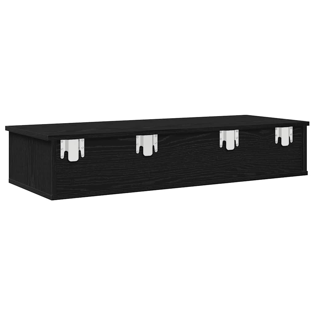 Vegghylle Med Skuffer Svart 100X37,5X19 Cm Konstruert Tre