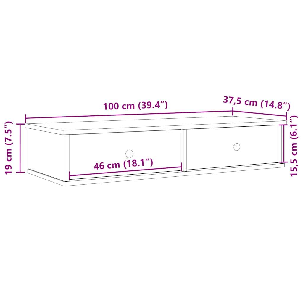 Vegghylle Med Skuffer Svart 100X37,5X19 Cm Konstruert Tre
