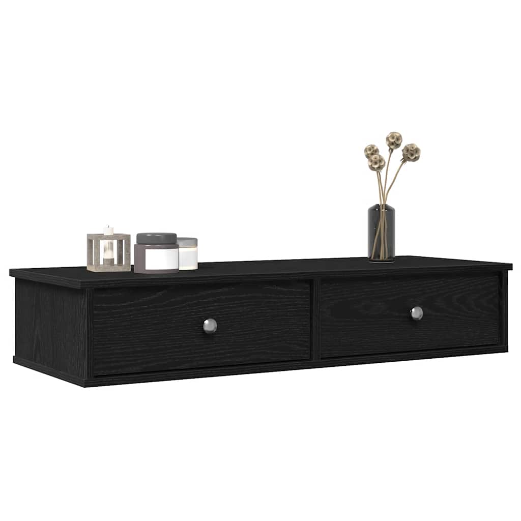 Vegghylle Med Skuffer Svart 100X37,5X19 Cm Konstruert Tre