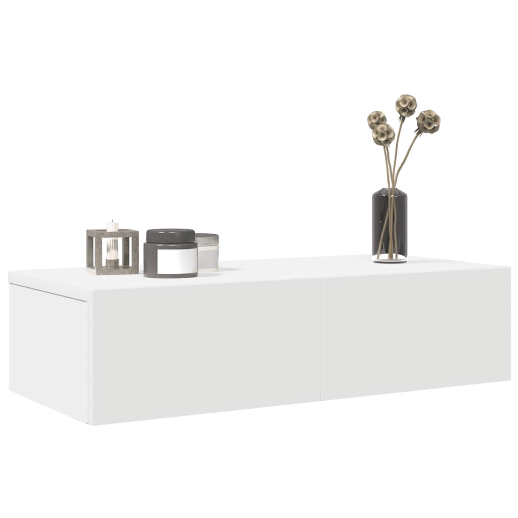 Vegghylle Med Skuffer Hvit 60X26,5X15 Cm Konstruert Tre