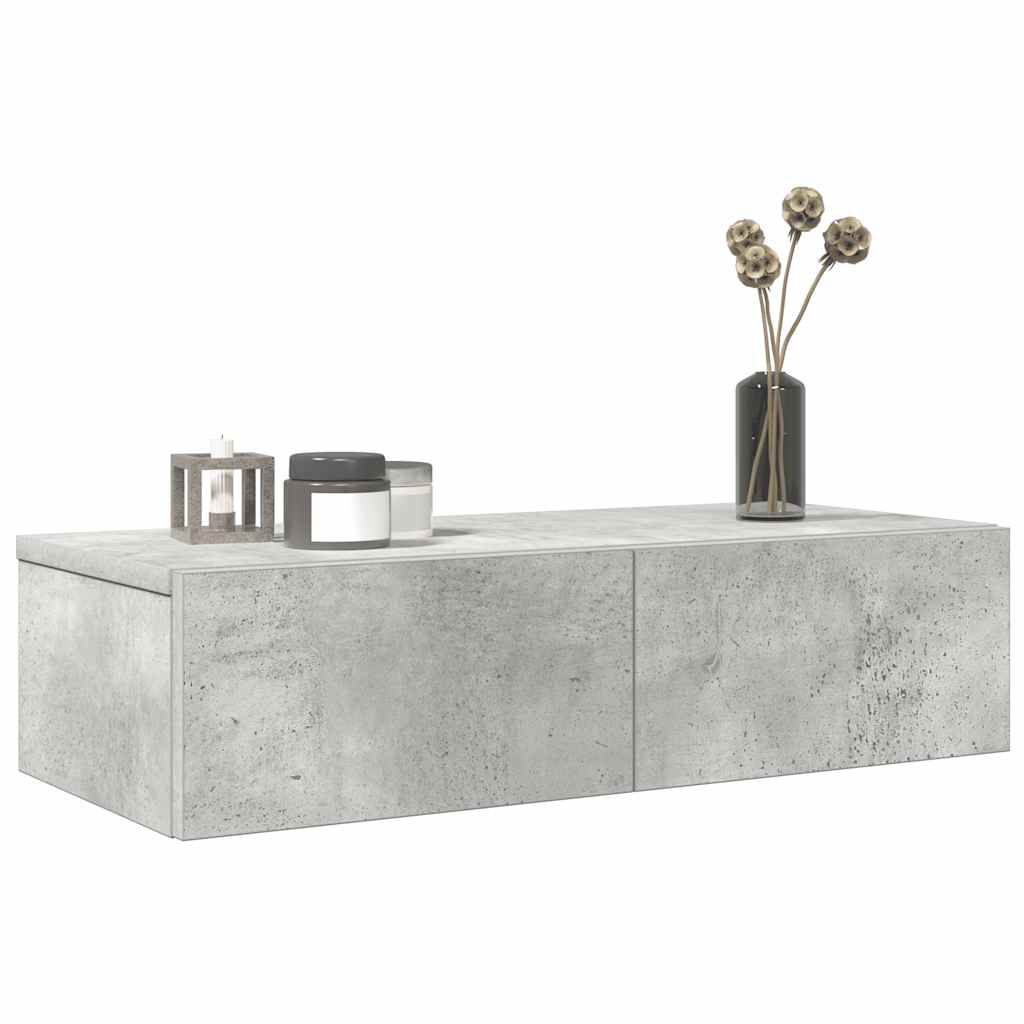 Vegghylle Med Skuffer Betonggrå 60X26,5X15 Cm Konstruert Tre