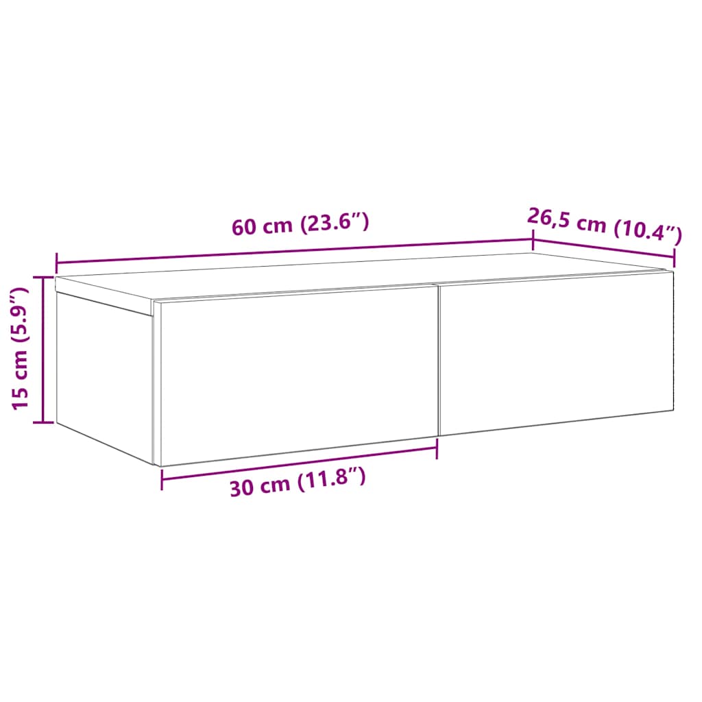 Vegghylle Med Skuffer Røkt Eik 60X26,5X15 Cm Konstruert Tre