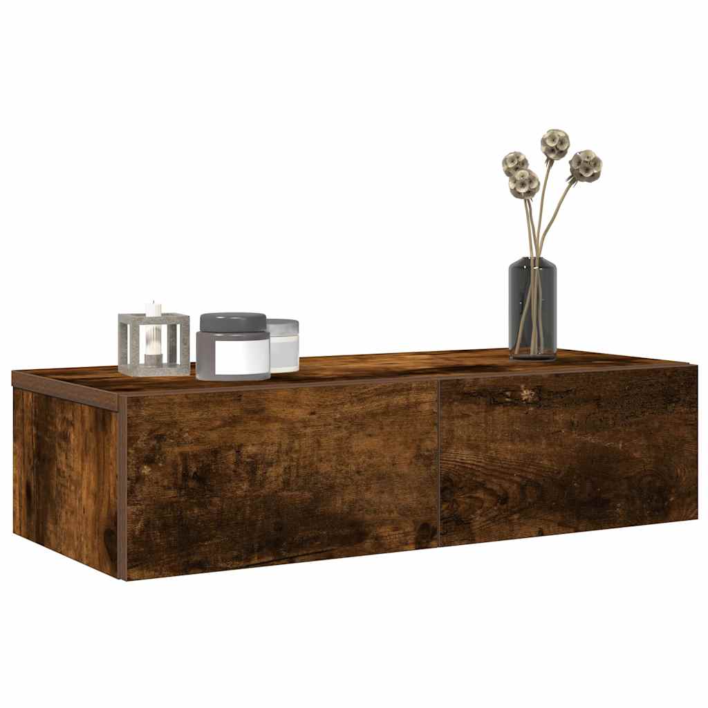 Vegghylle Med Skuffer Røkt Eik 60X26,5X15 Cm Konstruert Tre