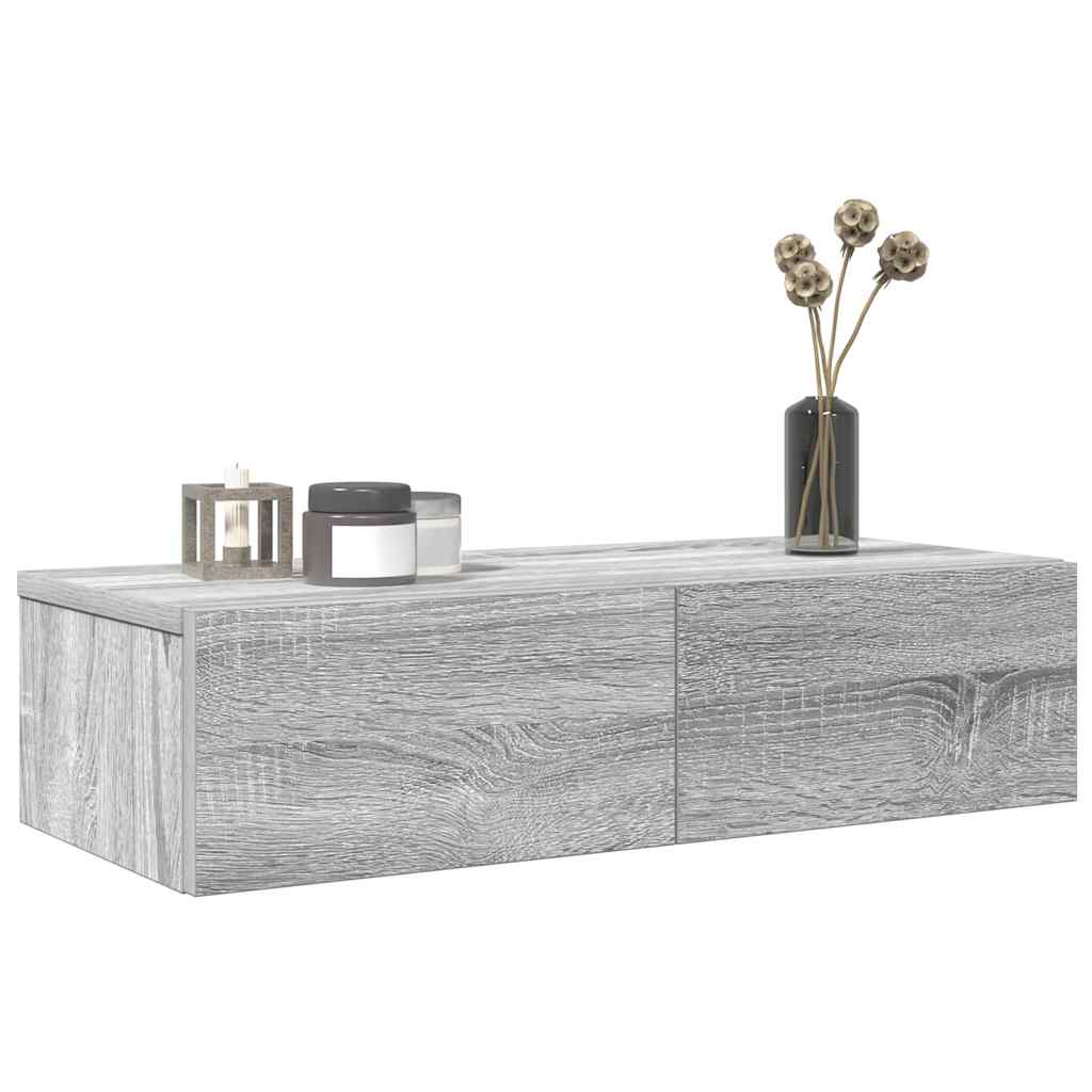 Vegghylle Med Skuffer Grå Sonoma 60X26,5X15 Cm Konstruert Tre