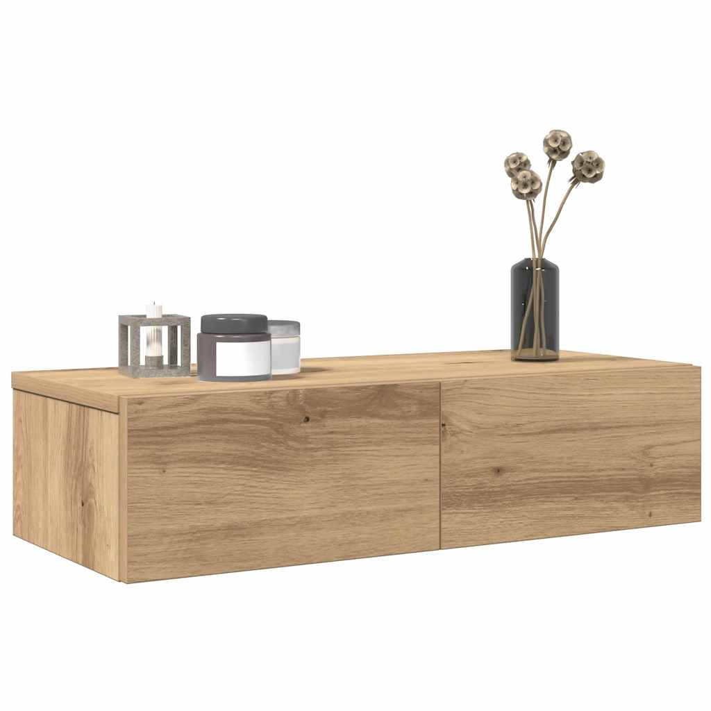 Vegghylle Med Skuffer Artisian Eik 60X26,5X15 Cm Konstruert Tre