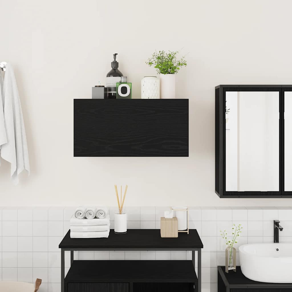 Veggskap Til Baderom Svart 60X25X30 Cm Konstruert Tre