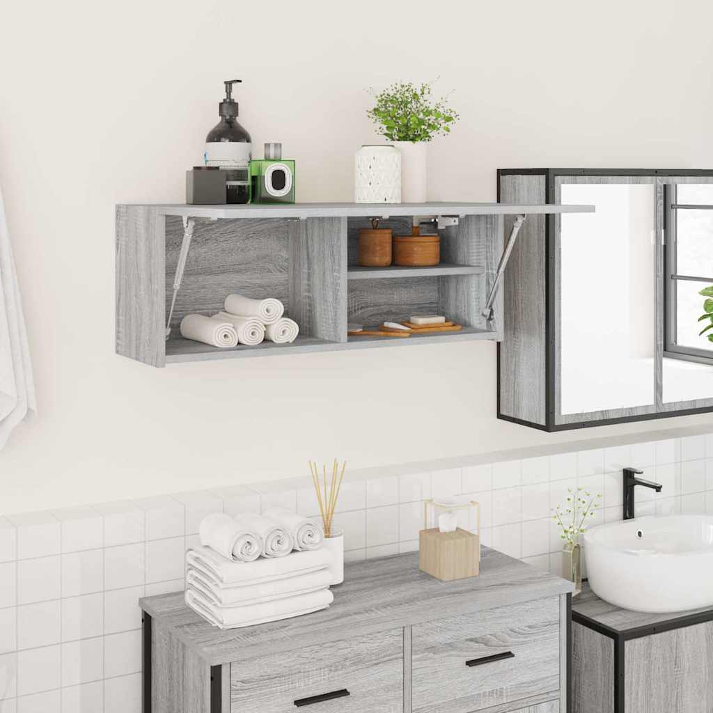 Veggskap Til Baderom Grå Sonoma 80X25X30 Cm Konstruert Tre