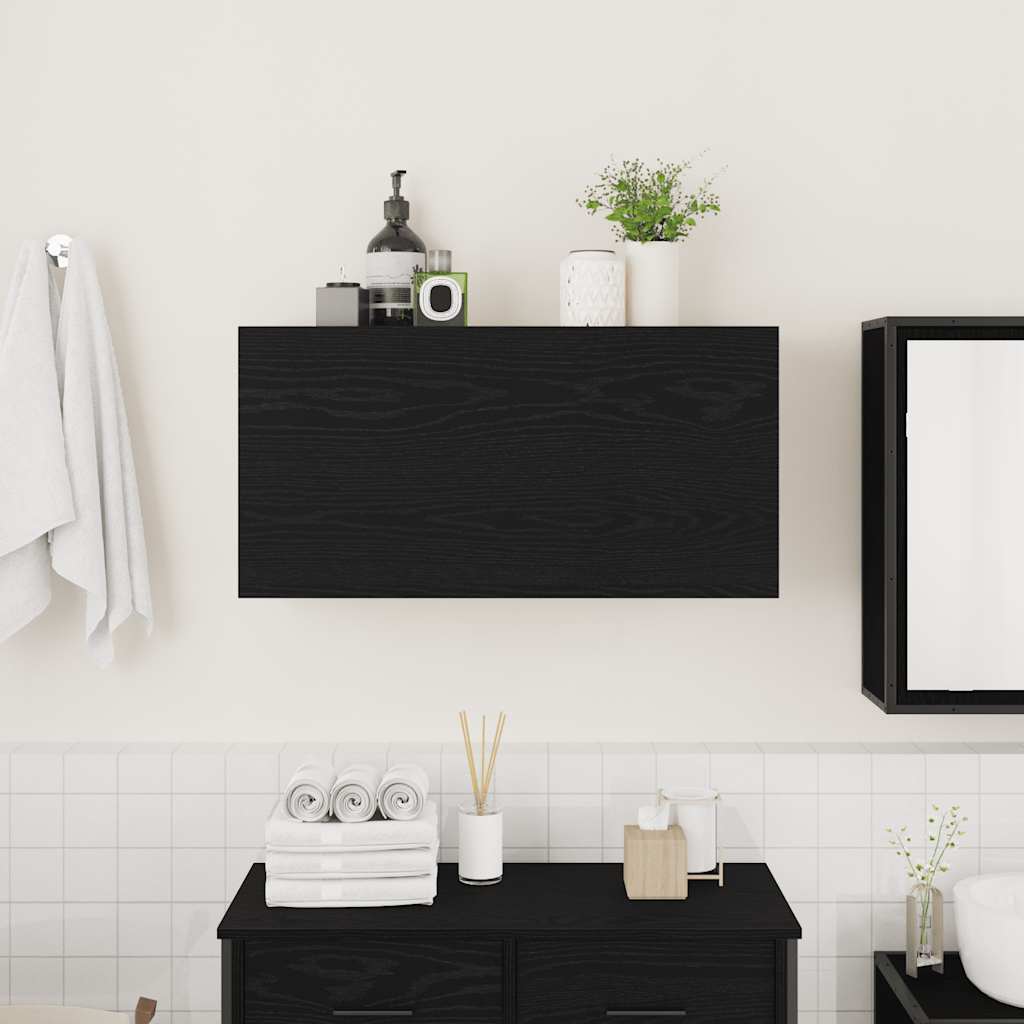 Veggskap Til Baderom Svart 80X25X40 Cm Konstruert Tre