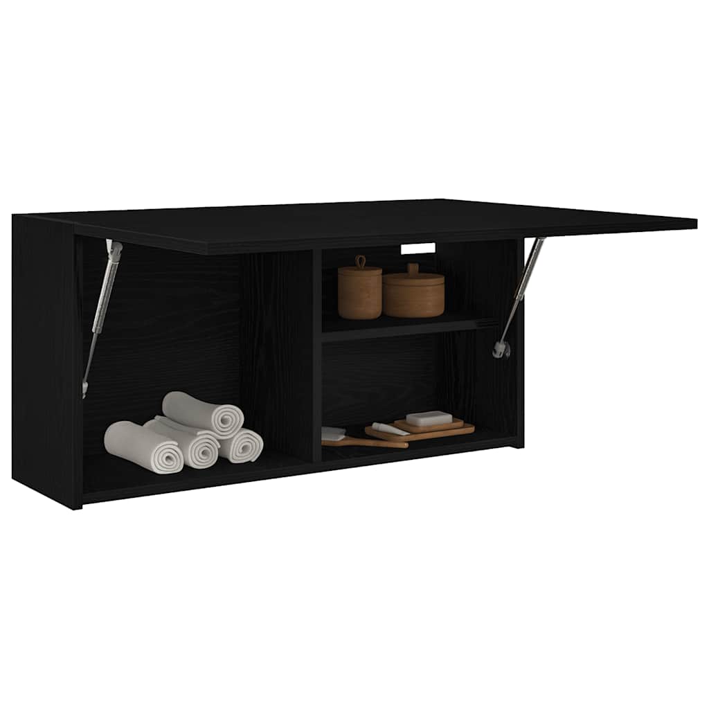 Veggskap Til Baderom Svart 80X25X40 Cm Konstruert Tre