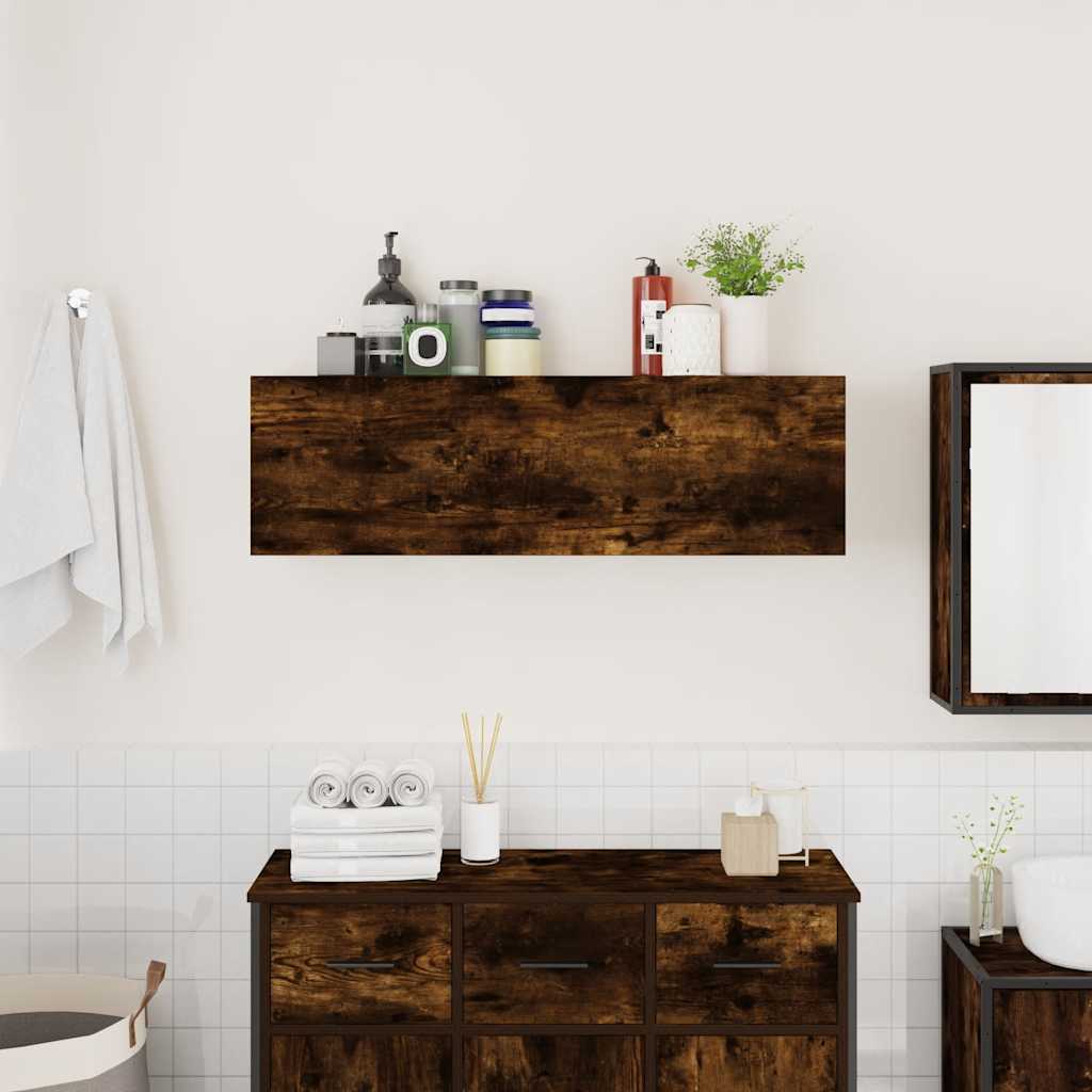 Veggskap Til Baderom Røkt Eik 100X25X30 Cm Konstruert Tre