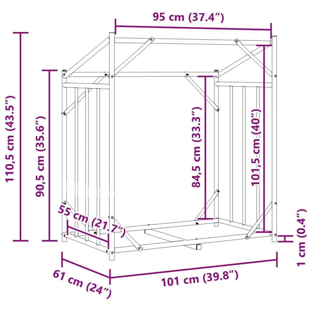 Vedstativ Med Regntrekk 101X61X110,5 Cm Galvanisert Stål