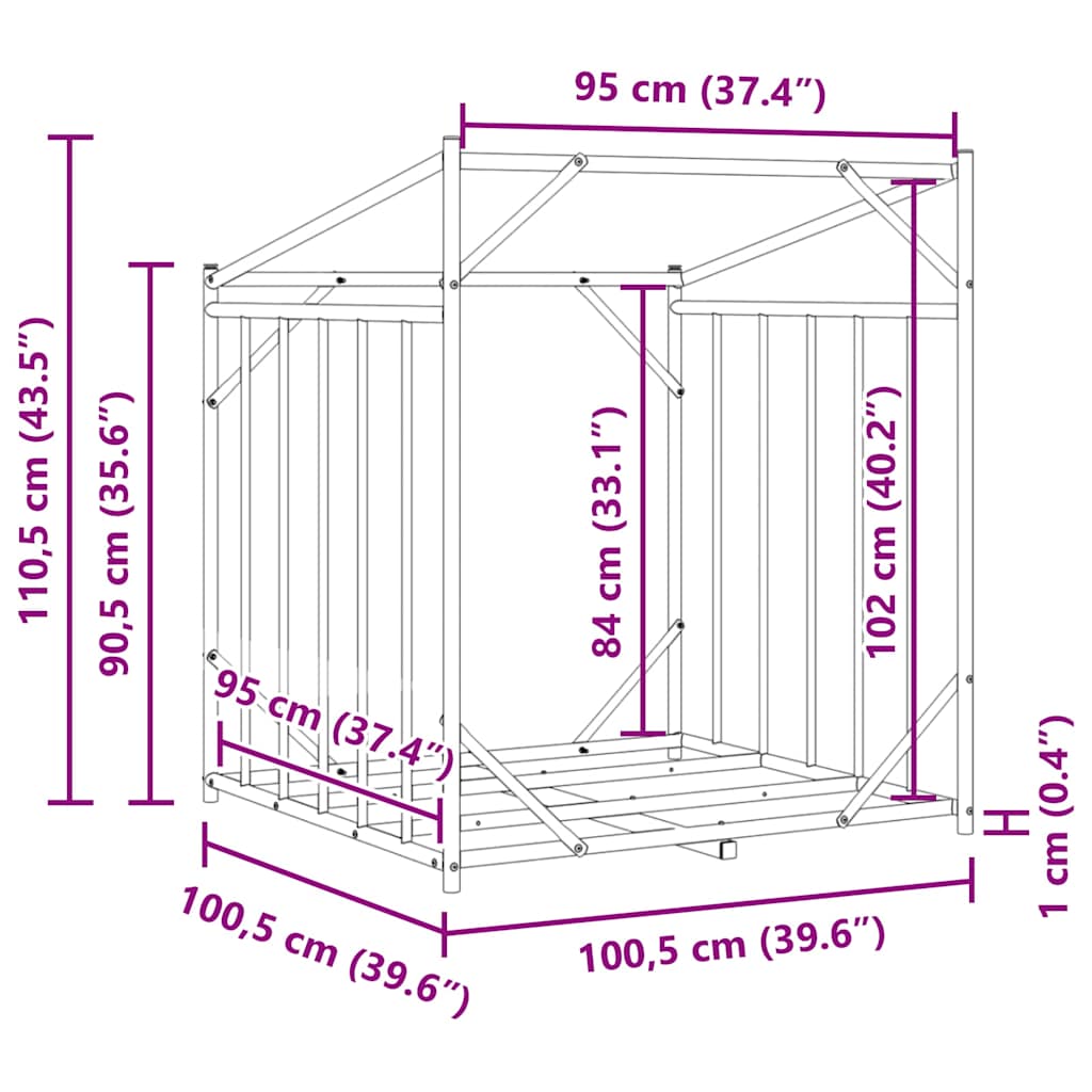 Vedstativ Med Regntrekk 100,5X100,5X110,5 Cm Galvanisert Stål