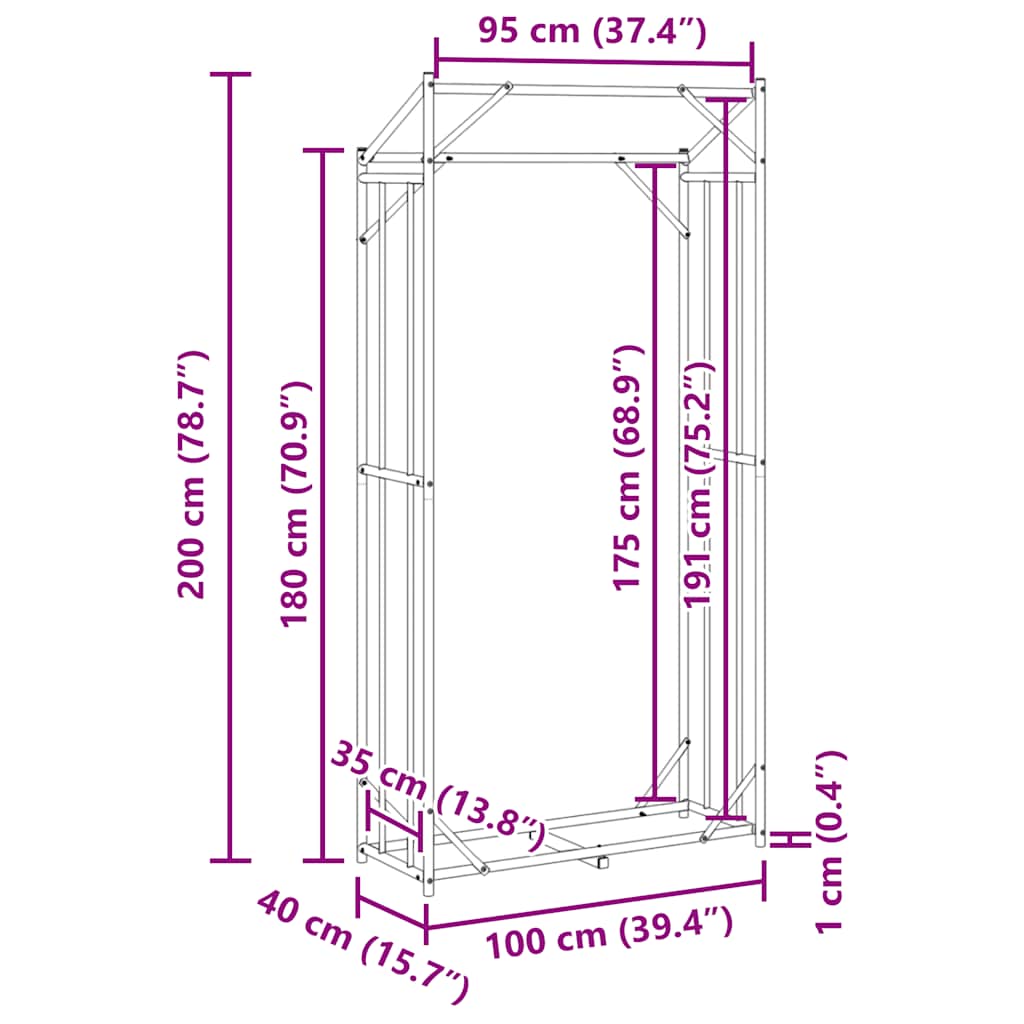 Vedstativ Med Regntrekk 100X40X200 Cm Galvanisert Stål