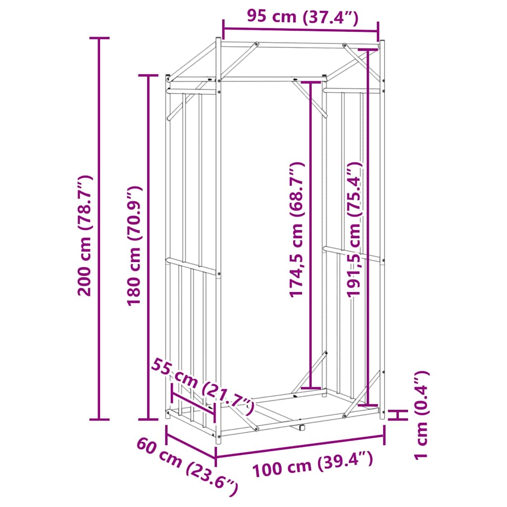 Vedstativ Med Regntrekk 100X60X200 Cm Galvanisert Stål