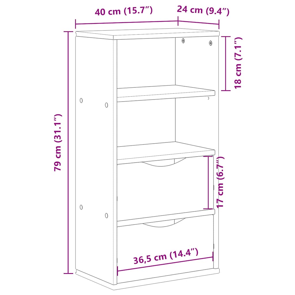 Sideskap Med Skuffer Odda Hvit 40X24X79 Cm Heltre Furu
