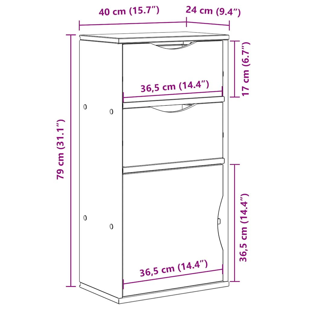 Sideskap Med Skuffer Odda 40X24X79 Cm Heltre Furu