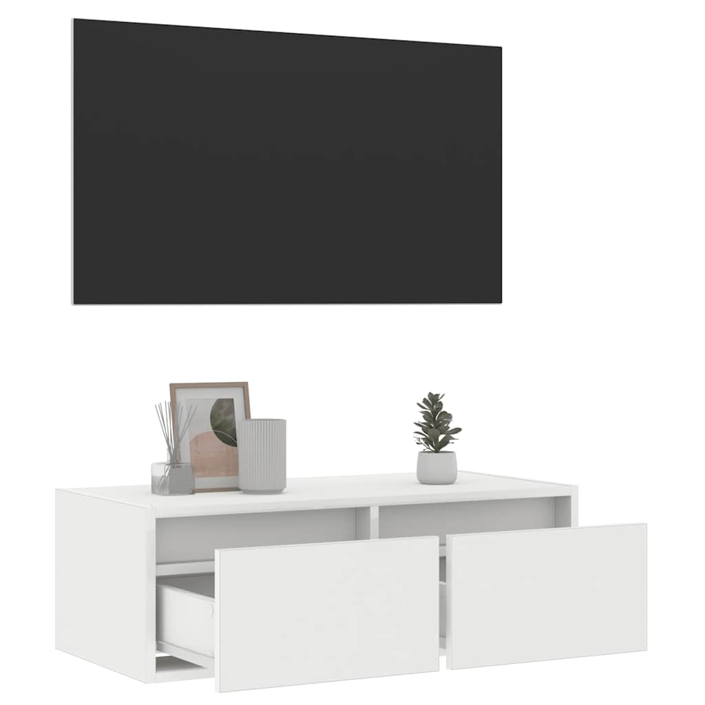Tv-Benk Med Led-Lys Hvit 75X35,5X25 Cm