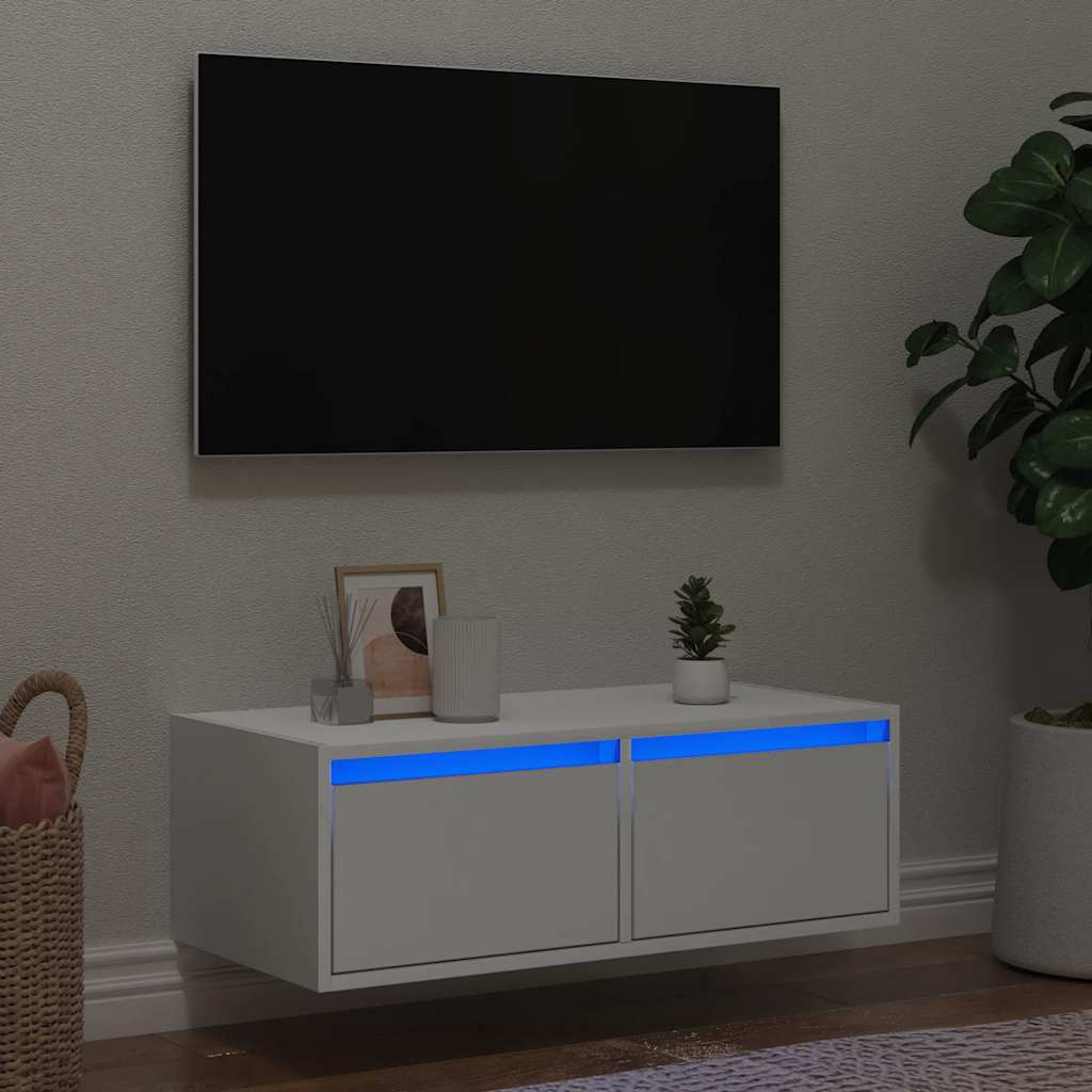 Tv-Benk Med Led-Lys Hvit 75X35,5X25 Cm