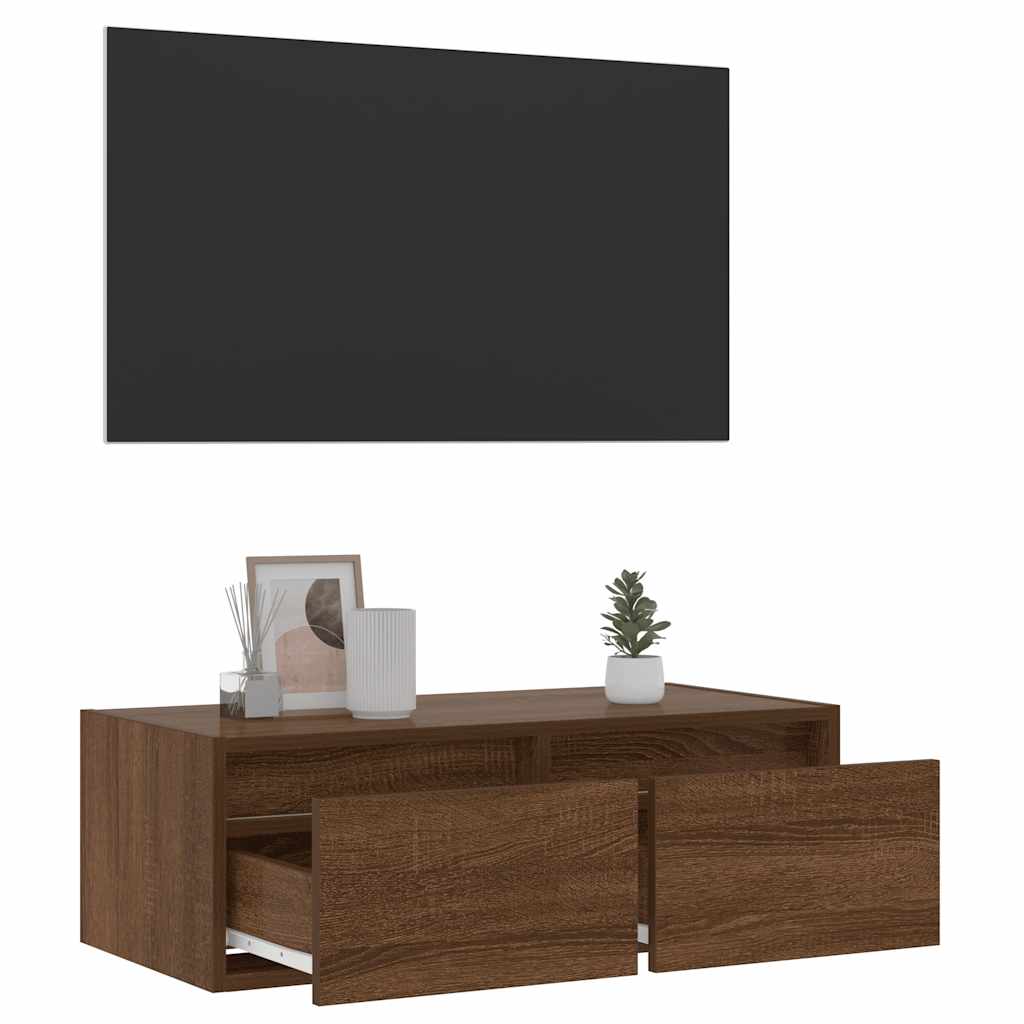 Tv-Benk Med Led-Lys Brun Eik 75X35,5X25 Cm
