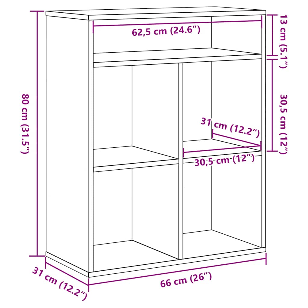 Bokhylle Hvit 66X31X80 Cm Konstruert Tre