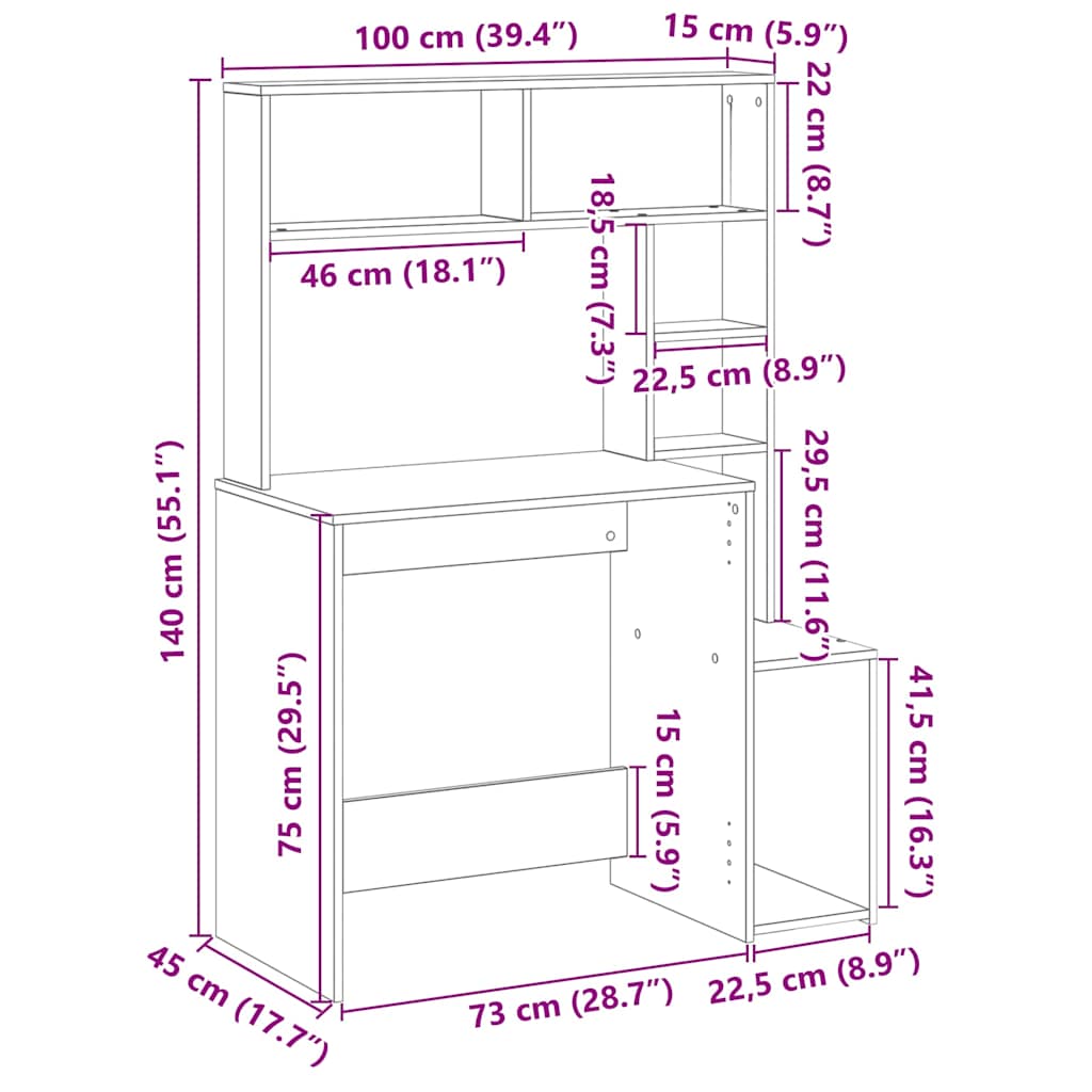 Skrivebord Med Hyller Hvit 100X45X140 Cm Konstruert Tre