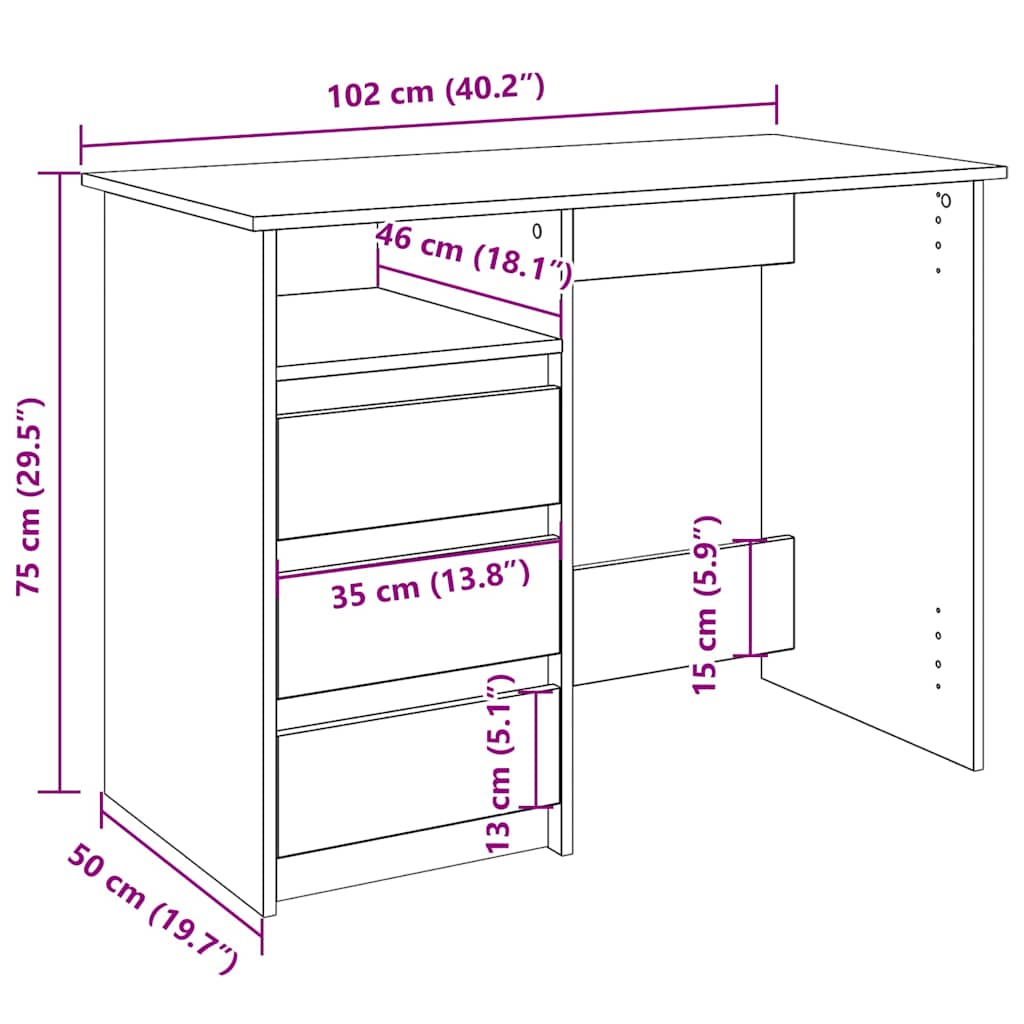 Skrivebord Gammelt Tre 102X50X75 Cm Konstruert Tre