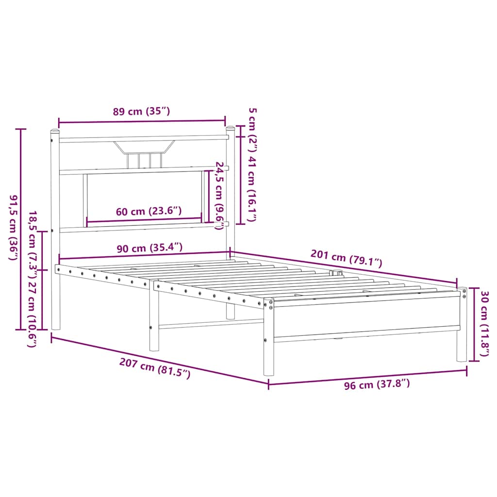 Sengeramme Uten Madrass Sonoma Eik 90X200 Cm Konstruert Tre