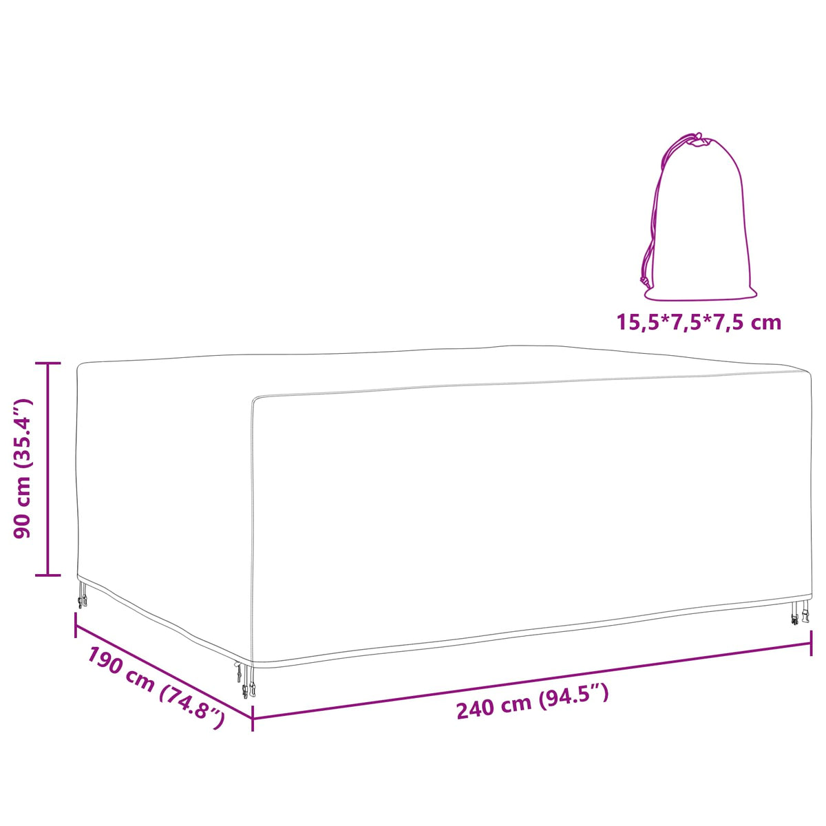 Møbelbeskyttelse Ensfarget Svart 240 X 190 X 90 Cm 600D
