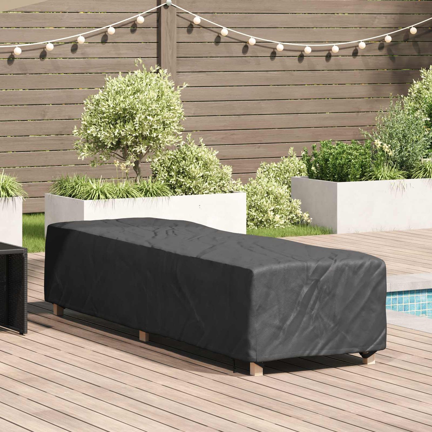 Loungerdeksel Ensfarget Svart 74 X 210 X 40 Cm Stoff
