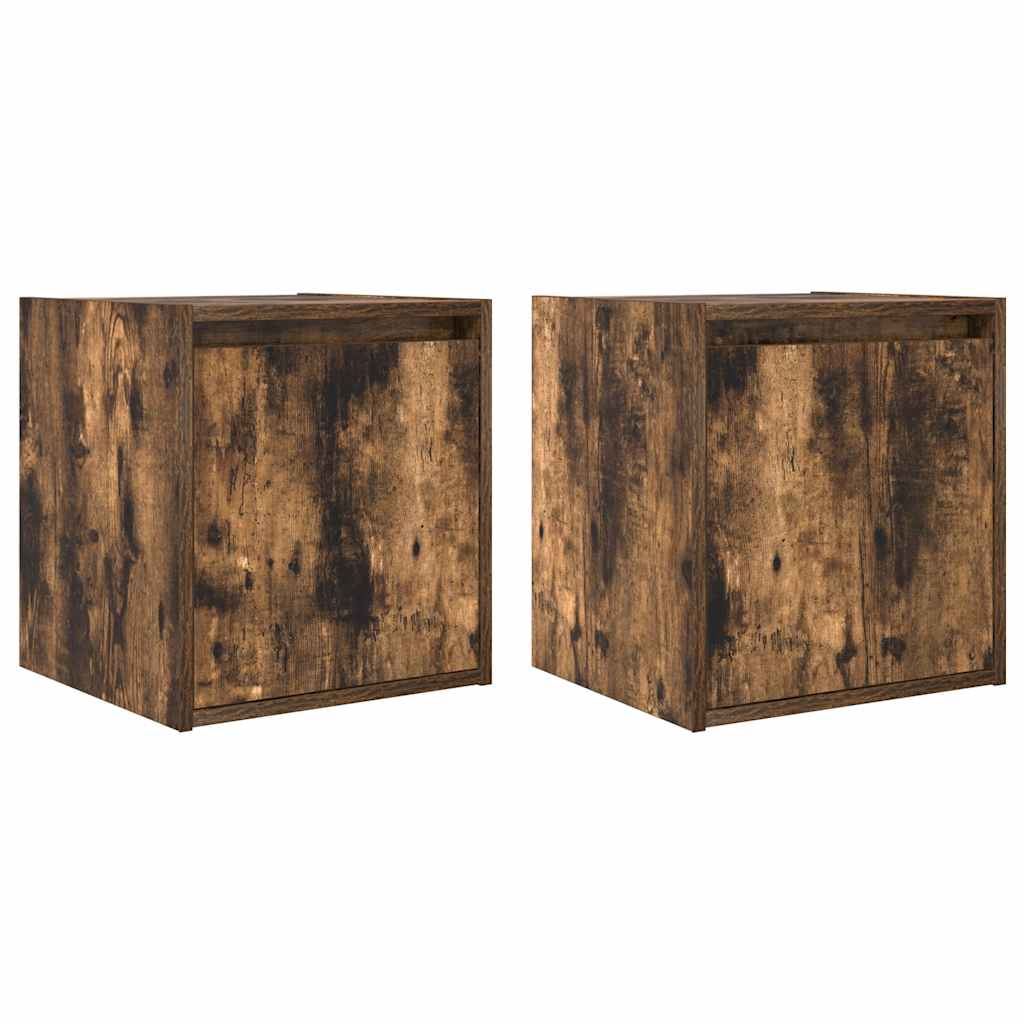 Veggmonterte Nattbord 2 Stk Røkt Eik 38X34X40 Cm