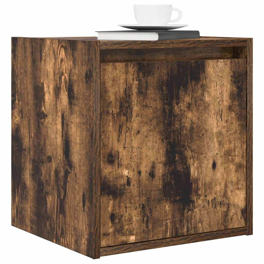 Veggmonterte Nattbord 2 Stk Røkt Eik 38X34X40 Cm