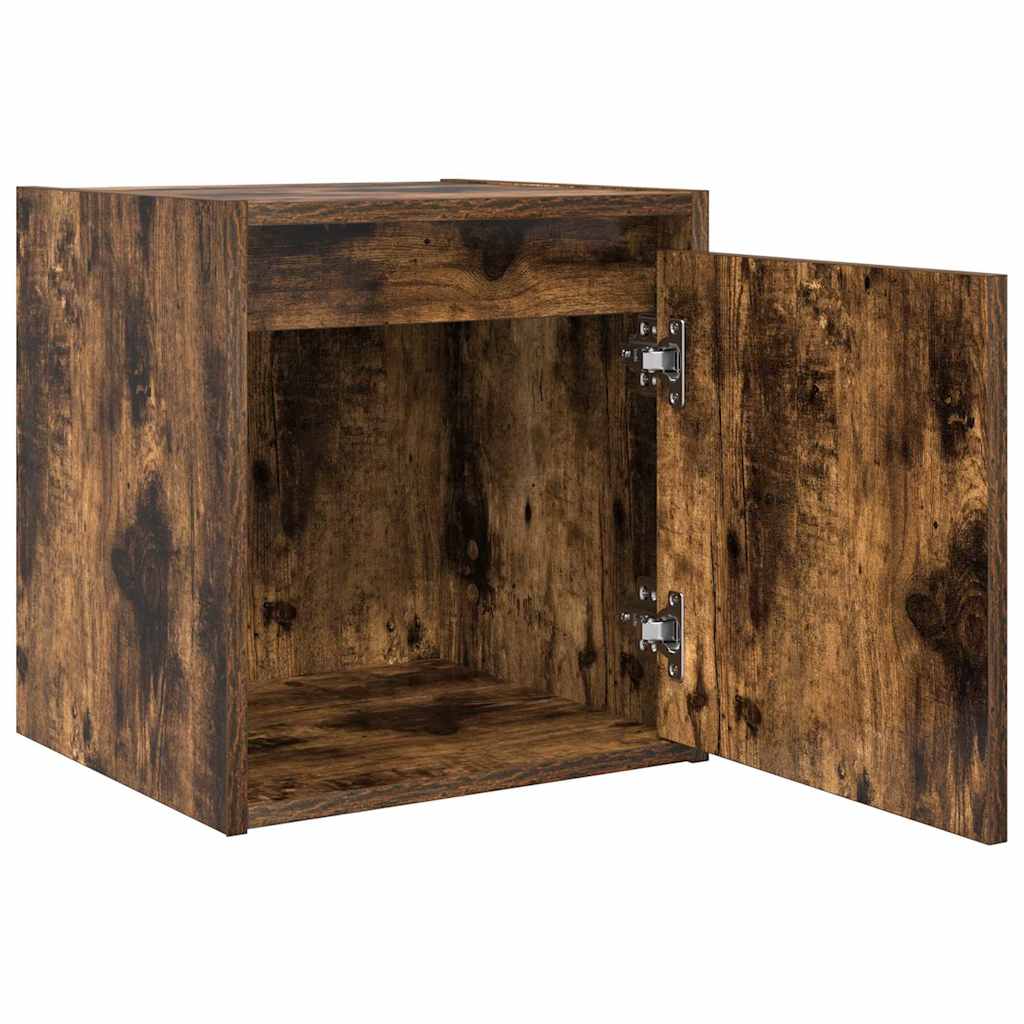 Veggmonterte Nattbord 2 Stk Røkt Eik 38X34X40 Cm