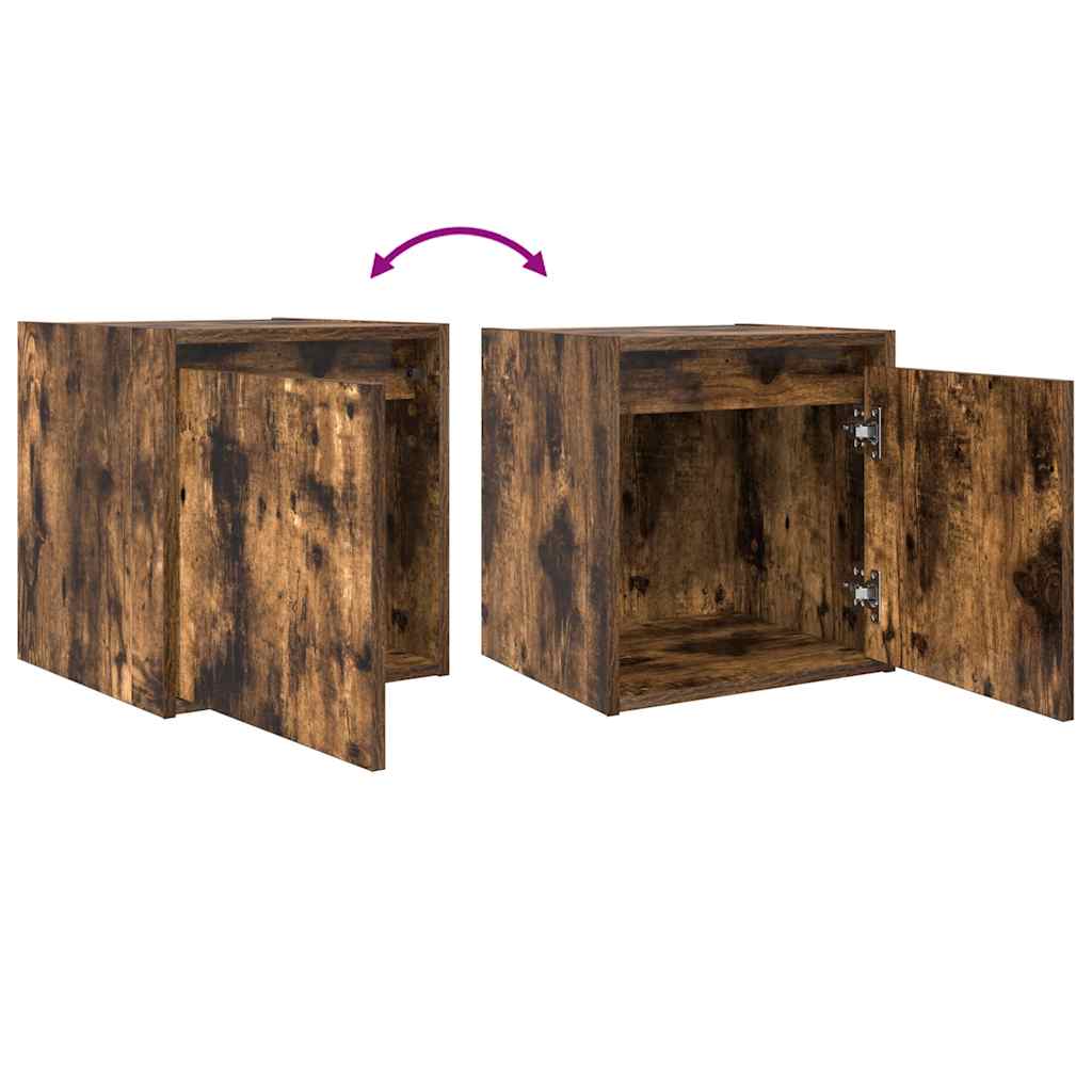 Veggmonterte Nattbord 2 Stk Røkt Eik 38X34X40 Cm
