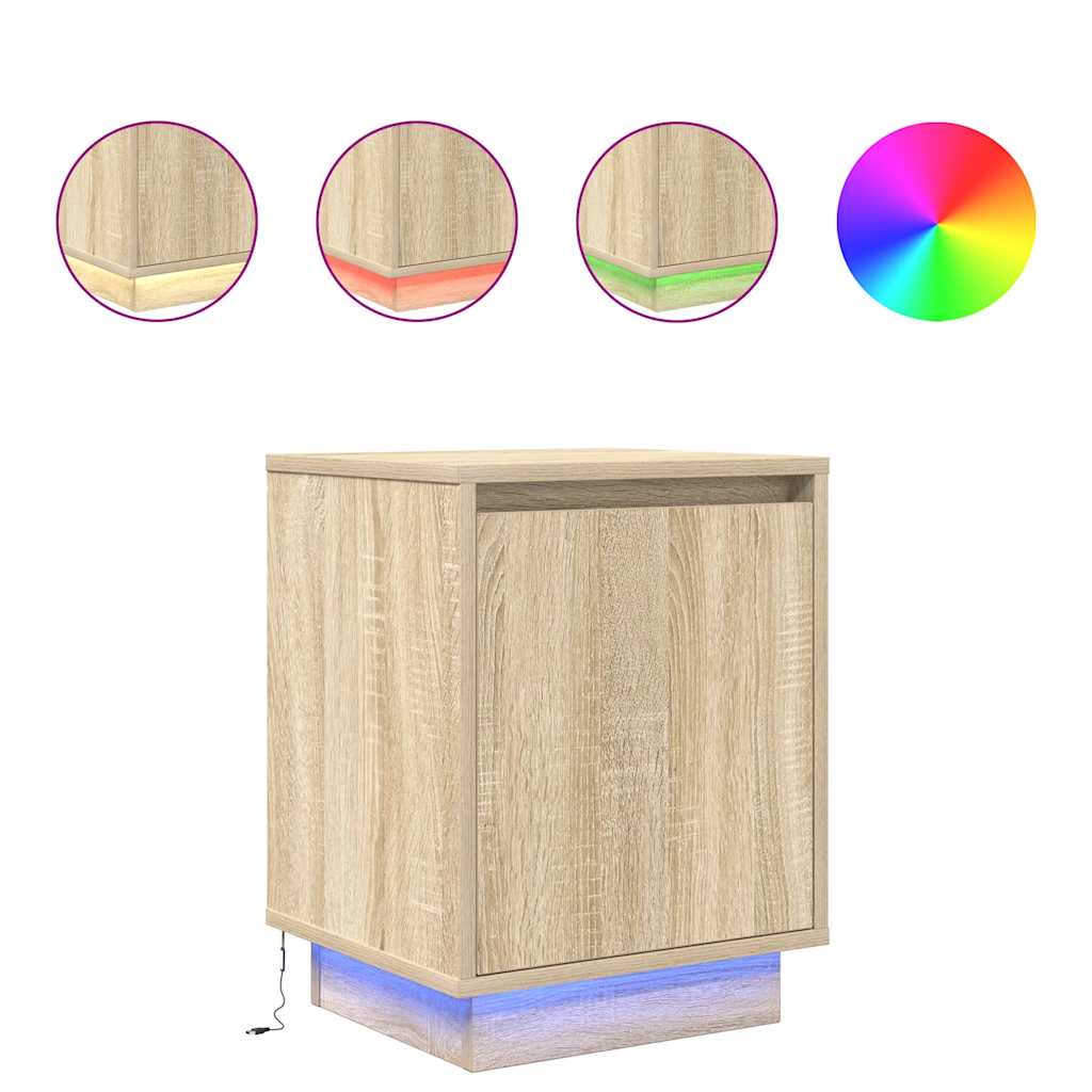 Nattskap Med Led-Lys 2 Stk Sonoma Eik 38X34X50 Cm