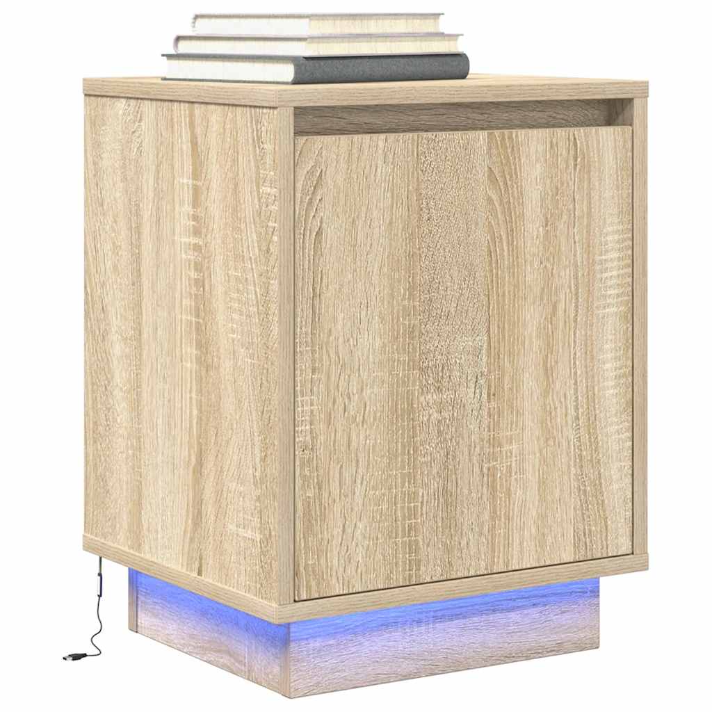 Nattskap Med Led-Lys 2 Stk Sonoma Eik 38X34X50 Cm