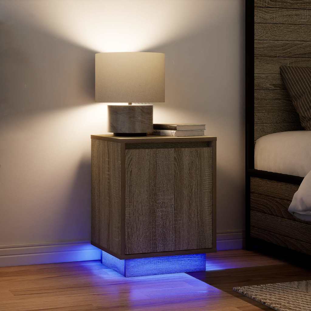 Nattskap Med Led-Lys 2 Stk Sonoma Eik 38X34X50 Cm