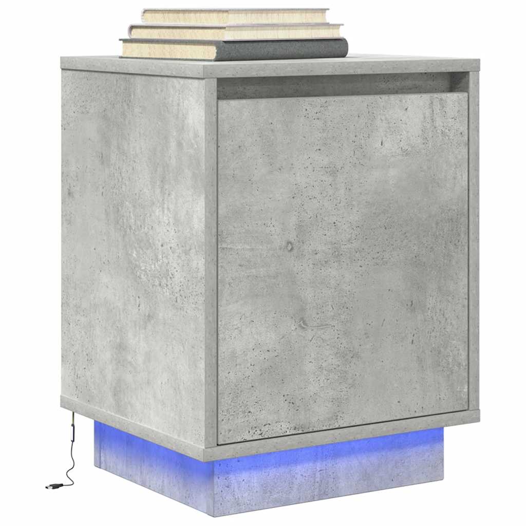 Nattbord Med Led Betonggrå 38X34X50 Cm