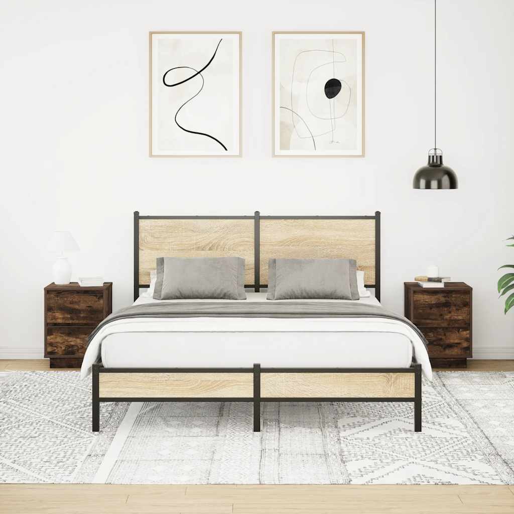 Nattskap Med Led-Lys 2 Stk Røkt Eik 38X34X50 Cm