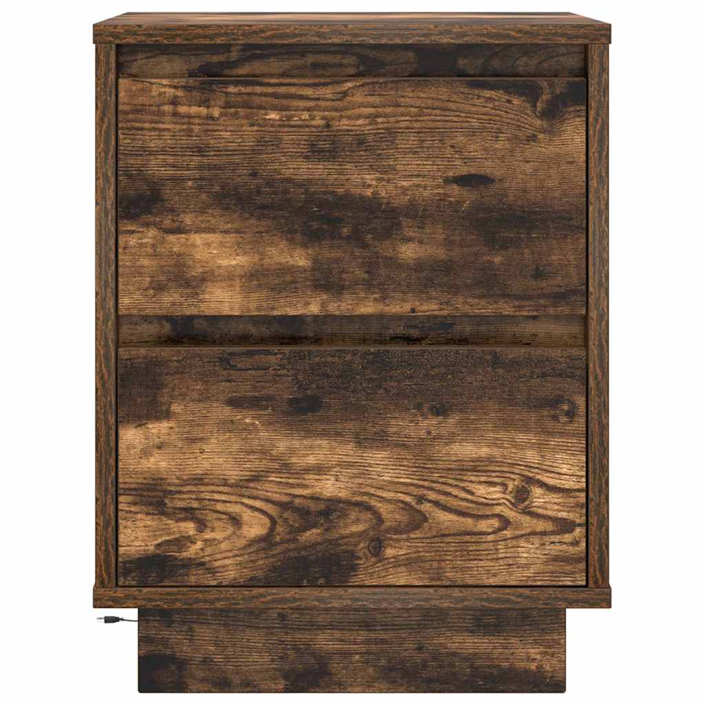 Nattskap Med Led-Lys 2 Stk Røkt Eik 38X34X50 Cm