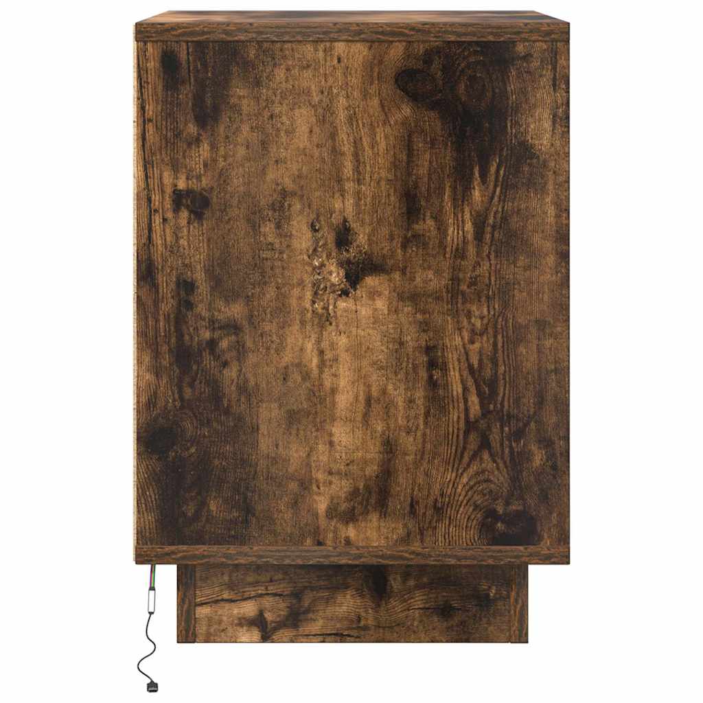 Nattskap Med Led-Lys 2 Stk Røkt Eik 38X34X50 Cm
