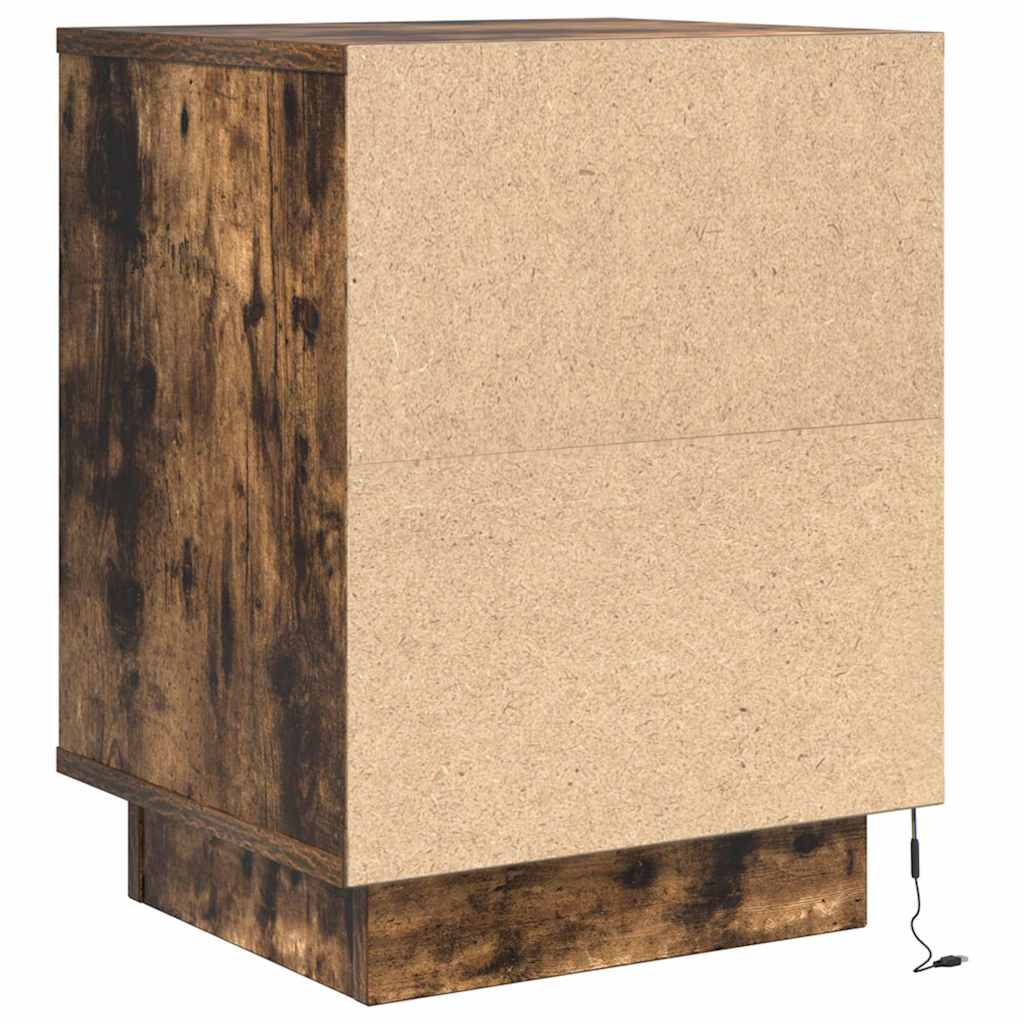 Nattskap Med Led-Lys 2 Stk Røkt Eik 38X34X50 Cm