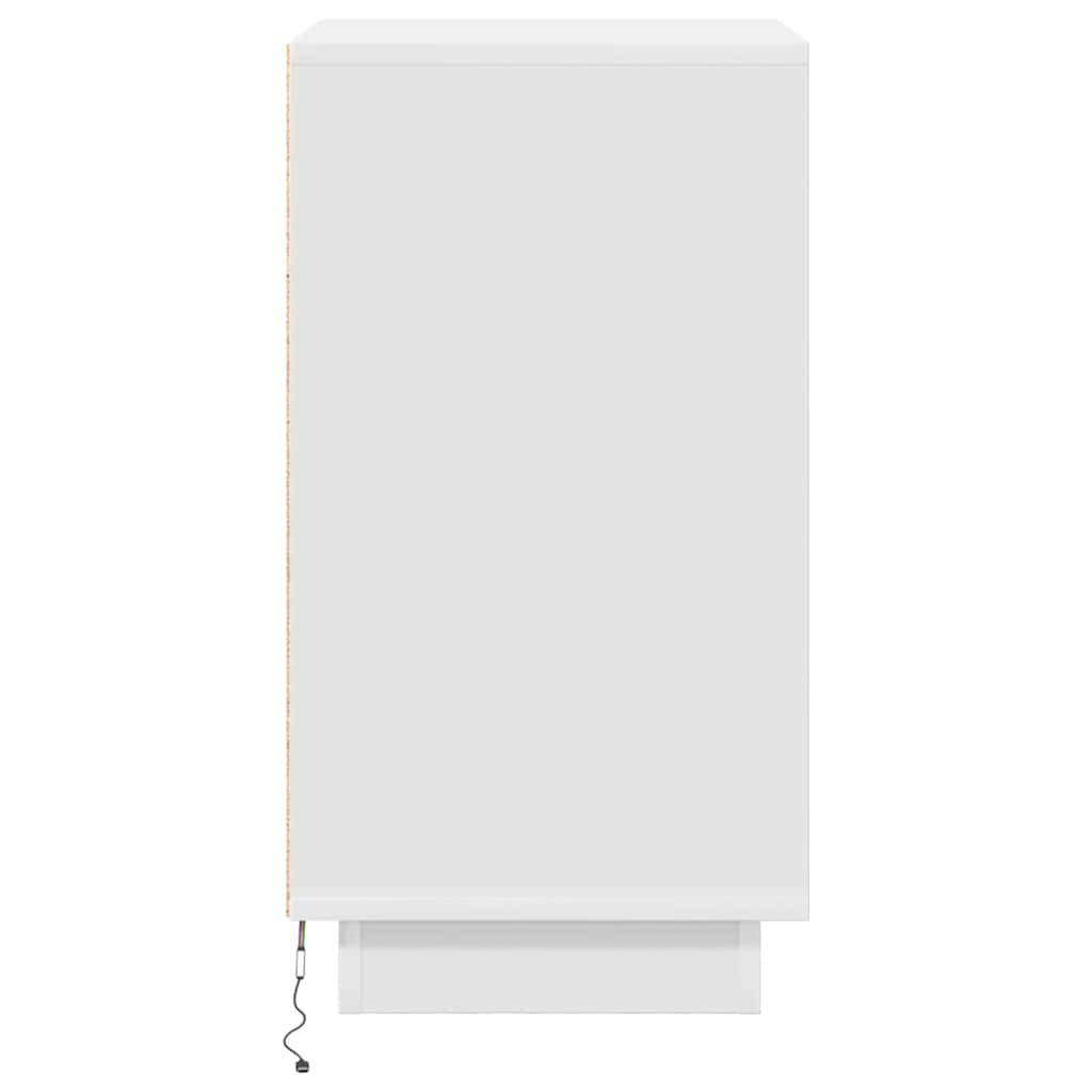 Nattbord Med Led-Lys Hvit 38X34X65 Cm